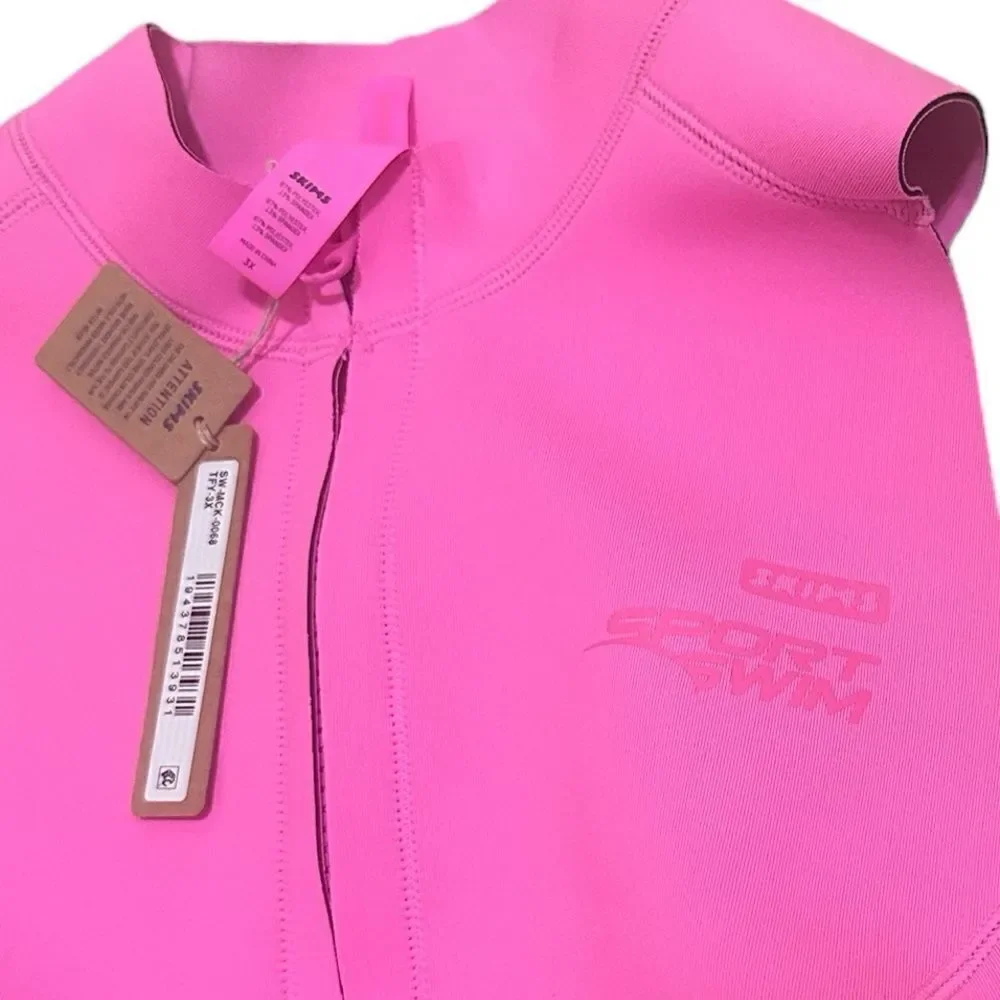 NWT SKIMS Sport Swim Scuba Mock Neck Zip Swim Top In Taffy Pink